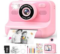 Prinhero Appareil Photo Instantané Enfant - 2.4 Écran Appareil Photo Numérique Enfant avec Mode Selfie et Carte 32GB et Papier d'impression - Cadeau Jouet pour Enfant Garçons Filles de 3-12 Ans - Rose