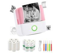 PRINHSJI Imprimante autocollante, mini imprimante thermique, imprimante de poche sans encre, compatible avec iOS + Android pour aide à l'apprentissage, notes d'étude, mémo, amusement, travail,