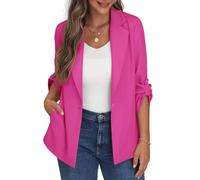 PrinStory Blazer ouvert sur le devant pour femme - Veste blazer à manches réglables avec des poches à boutons, rose vif, 42 FR/44 FR
