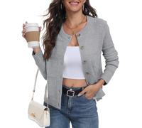 PrinStory Cardigan pour femme en tricot torsadé à manches longues boutonné ouvert sur le devant, gris clair, S