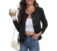 PrinStory Cardigan pour femme en tricot torsadé à manches longues boutonné ouvert sur le devant, Noir , XXL