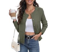 PrinStory - Cardigan pour femme, tricot britannique, manches longues, boutonné, pull ouvert sur le devant, tricot élégant pour l'extérieur, vert militaire, XL