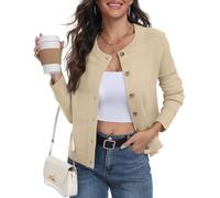 PrinStory - Cardigan pour femme, tricot britannique, manches longues, boutonné - Pull ouvert sur le devant, élégant, beige, S