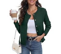 PrinStory - Cardigan pour femme, tricot britannique, manches longues, pull boutonné, ouvert sur le devant, tricot élégant, vêtement d'extérieur, vert foncé, XL