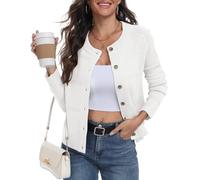 PrinStory - Cardigan pour femme, tricot britannique, manches longues, pull boutonné, ouvert sur le devant, tricot élégant pour l'extérieur, blanc, M
