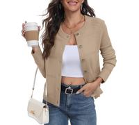 PrinStory - Cardigans pour femmes, tricot britannique, manches longues, boutonné, pull ouvert sur le devant, tricot élégant pour l'extérieur, kaki, M