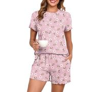 PrinStory Ensemble pyjama d'été à manches courtes et short pour femme, Pink Agrostemma Githago, M