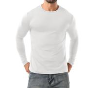 PrinStory Haut thermique à manches longues pour homme - Col rond - Couche de base - T-shirt d'hiver chaud et doux, blanc, XXL
