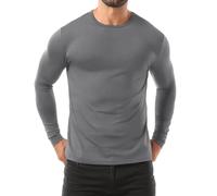 PrinStory Haut thermique à manches longues pour homme - Col rond - Couche de base - T-shirt d'hiver chaud et doux, gris clair, XL