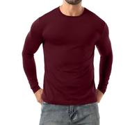 PrinStory Haut thermique à manches longues pour homme - Col rond - Couche de base - T-shirt d'hiver chaud et doux, rouge foncé, M