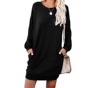 PrinStory Mini robe pull d'hiver à manches longues pour femme - Style décontracté - Ample - Tricot - Tunique - Robe basique avec poches latérales, Aa Black, XL