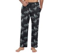 PrinStory Pantalon de pyjama pour homme - Jambes longues et larges - Cordon de serrage - Taille élastique - Avec poches, Grand loup, XXL