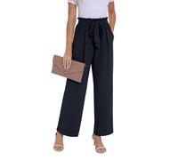 PrinStory Pantalon d'été à jambes larges, léger, taille élastique, avec poches, pantalon de travail décontracté, bleu foncé, L