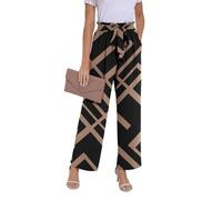 PrinStory Pantalon d'été à jambes larges, léger, taille élastique, avec poches, pantalon de travail décontracté, Rectangle noir, L