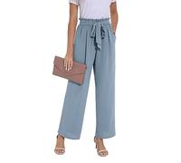 PrinStory Pantalon d'été à jambes larges, léger, taille élastique, avec poches, pantalon de travail décontracté, gris/bleu, M