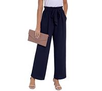 PrinStory Pantalon d'été à jambes larges, léger, taille élastique, avec poches, pantalon de travail décontracté, bleu marine, XXL