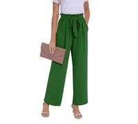 PrinStory Pantalon d'été à jambes larges, léger, taille élastique, avec poches, pantalon de travail décontracté, vert foncé, S