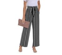 PrinStory Pantalon d'été à jambes larges, léger, taille élastique, avec poches, pantalon de travail décontracté, XXL