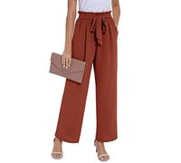 PrinStory Pantalon d'été léger à jambe large avec poches et taille élastique pour femme, Orange, M