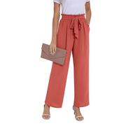 PrinStory Pantalon d'été léger à jambe large avec poches et taille élastique pour femme, rouge corail, L