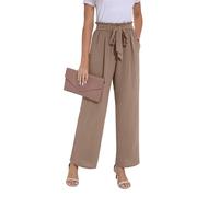 PrinStory Pantalon d'été léger à jambe large avec poches et taille élastique pour femme, taupe, M