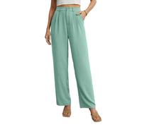 PrinStory Pantalon d'été léger à jambes larges avec poches pour femme, vert menthe, XXL
