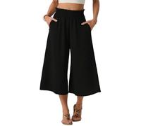 PrinStory Pantalon d'été léger pour femme - Taille haute - Culotte d'été décontractée - Pantalon palazzo à jambes larges - Avec poches
