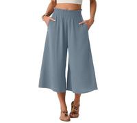 PrinStory Pantalon d'été léger pour femme - Taille haute - Culotte d'été décontractée - Pantalon palazzo à jambes larges - Avec poches