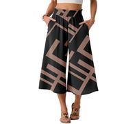 PrinStory Pantalon d'été léger pour femme - Taille haute - Culotte d'été décontractée - Pantalon palazzo à jambes larges - Avec poches