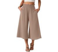 PrinStory Pantalon d'été léger pour femme - Taille haute - Culotte d'été décontractée - Pantalon palazzo à jambes larges - Avec poches