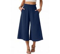 PrinStory Pantalon d'été léger pour femme - Taille haute - Culotte d'été décontractée - Pantalon palazzo à jambes larges - Avec poches
