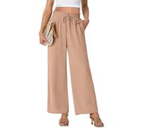 PrinStory Pantalon palazzo léger à jambe large pour femme, taille haute, ample, décontracté, droit, d'été