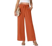 PrinStory Pantalon palazzo léger à jambe large pour femme, taille haute, ample, décontracté, droit, d'été