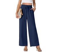 PrinStory Pantalon palazzo léger à jambe large pour femme, taille haute, ample, décontracté, droit, d'été