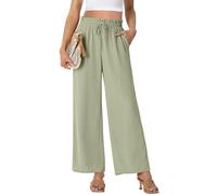 PrinStory Pantalon palazzo léger à jambe large pour femme, taille haute, ample, décontracté, droit, d'été