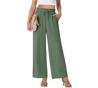 PrinStory Pantalon palazzo léger à jambe large pour femme, taille haute, ample, décontracté, droit, d'été