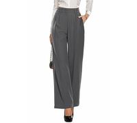 PrinStory Pantalon pour femme à jambes larges - Taille élastique légère - Pantalon d'été avec poches - Pantalon décontracté pour le bureau, gris foncé, 40 FR/42 FR