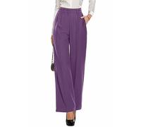 PrinStory Pantalon pour femme à jambes larges - Taille élastique légère - Pantalon d'été avec poches - Pantalon décontracté pour le bureau, Violet, 40 FR/42 FR