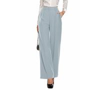 PrinStory Pantalon pour femme à jambes larges - Taille élastique légère - Pantalon d'été avec poches - Pantalon décontracté pour le bureau, gris/bleu, 44 FR/46 FR