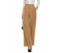 PrinStory Pantalon pour femme à jambes larges - Taille élastique légère - Pantalon d'été avec poches - Pantalon décontracté pour le bureau, kaki, 42-44