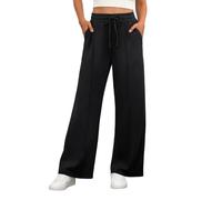 PrinStory Pantalon stretch pour femme - Taille élastique - Pantalon de loisirs - Jambes larges - Pantalon de yoga avec poches, Noir , S