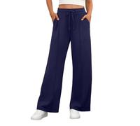 PrinStory Pantalon stretch pour femme - Taille élastique - Pantalon de loisirs - Jambes larges - Pantalon de yoga avec poches, bleu marine, M