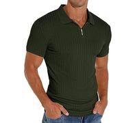 PrinStory Polo à manches courtes pour homme - Avec fermeture éclair - Pour le golf, les loisirs - Stretch - Coupe ajustée, vert foncé, XXL