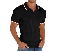 PrinStory Polo à manches courtes pour homme - Avec fermeture éclair - Pour le golf, les loisirs - Stretch - Coupe ajustée, Zs noir, M