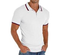 PrinStory Polo à manches courtes pour homme - Avec fermeture éclair - Pour le golf, les loisirs - Stretch - Coupe ajustée, Zs blanc, XXL