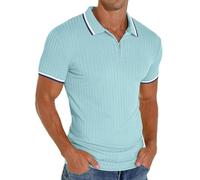 PrinStory Polo à manches courtes pour homme - Avec fermeture éclair - Pour le golf, les loisirs - Stretch - Coupe ajustée, Zs bleu ciel, S