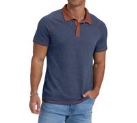 PrinStory Polo à manches courtes pour homme - Pour le golf, les loisirs - Stretch - Coupe ajustée, bleu marine, M