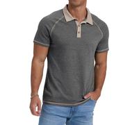 PrinStory Polo à manches courtes pour homme - Pour le golf, les loisirs - Stretch - Coupe ajustée, gris foncé, L
