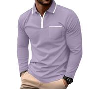 PrinStory Polo de golf à manches longues pour homme avec fermeture éclair quart de tour Polos de tennis Hauts décontractuels en coton avec poches, violet, M