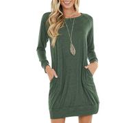 PrinStory Robe pull pour femme, manches longues, mini robe d'hiver décontractée, tricot lâche, pullover, tunique, top basique avec poches latérales, XL